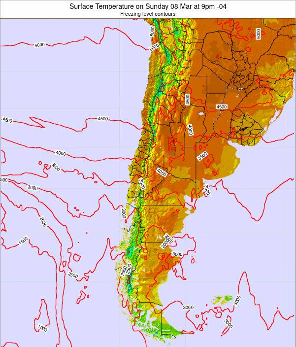 Chile Surface Temperature on Saturday 20 Mar at 9pm CLT