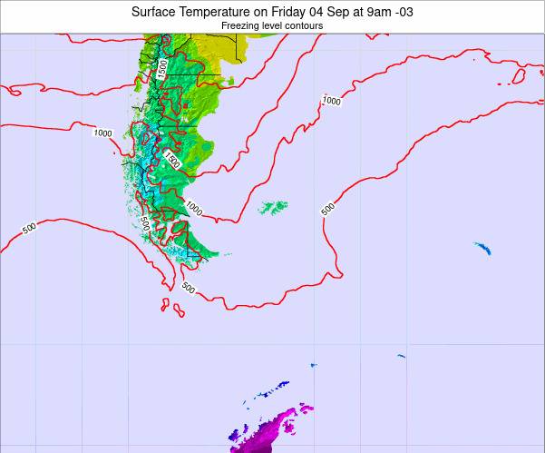 Falkland Islands Surface Temperature on Sunday 08 Aug at 9pm FKST
