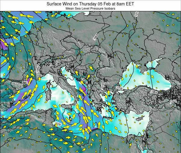 Macedonia Surface Wind on Thursday 22 Feb at 8pm EET