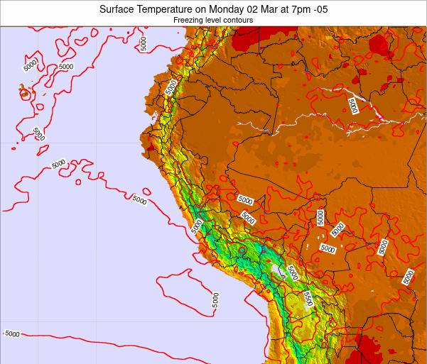 Peru Surface Temperature on Friday 30 Jul at 7pm PET