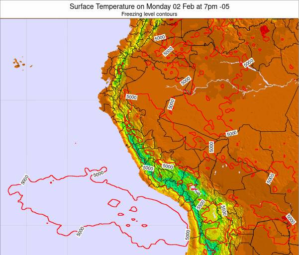 Peru Surface Temperature on Monday 01 Feb at 7pm PET