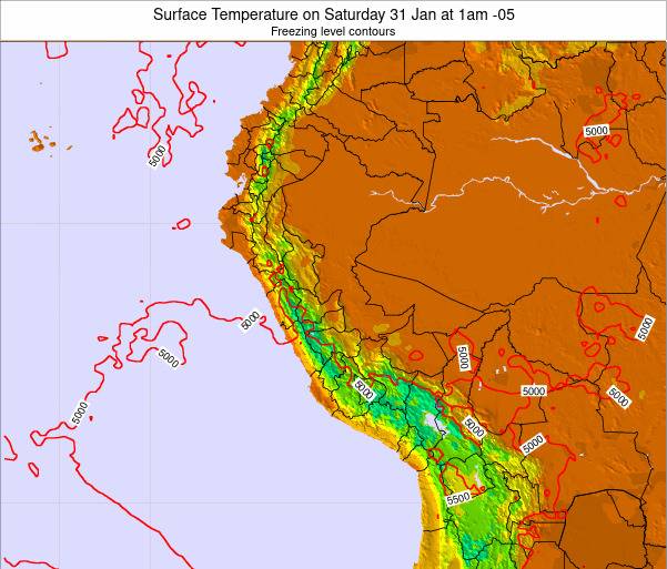 Peru Surface Temperature on Tuesday 09 Mar at 7pm PET