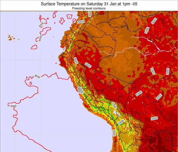 Peru Surface Temperature on Thursday 08 Jul at 7pm PET