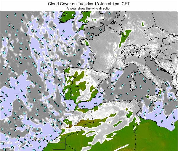 Gibraltar Cloud Cover on Tuesday 19 Mar at 7am CET