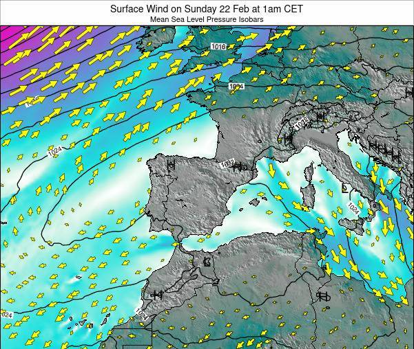 Gibraltar Surface Wind on Friday 06 Aug at 2am CEST