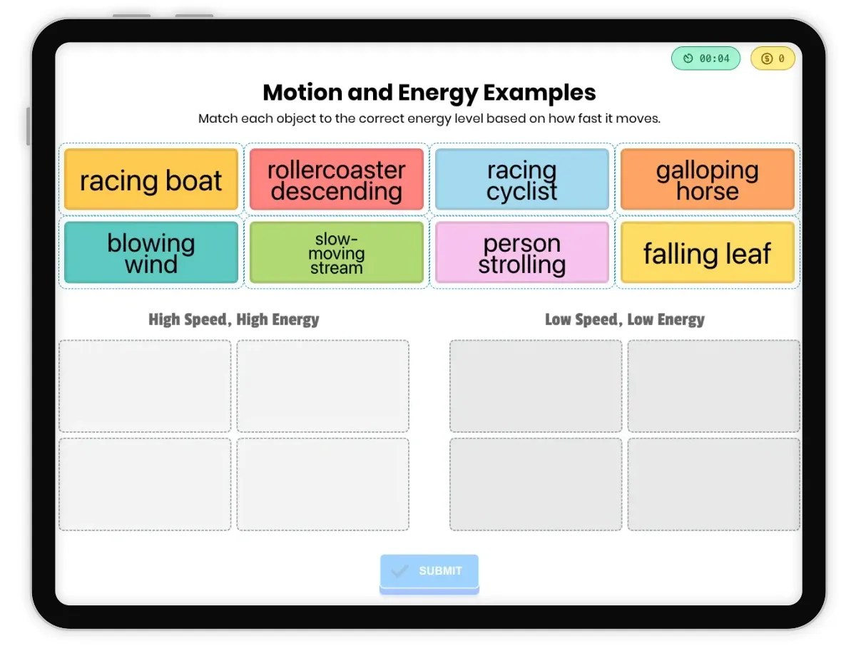 Examples of Motion and Energy for Grade 4