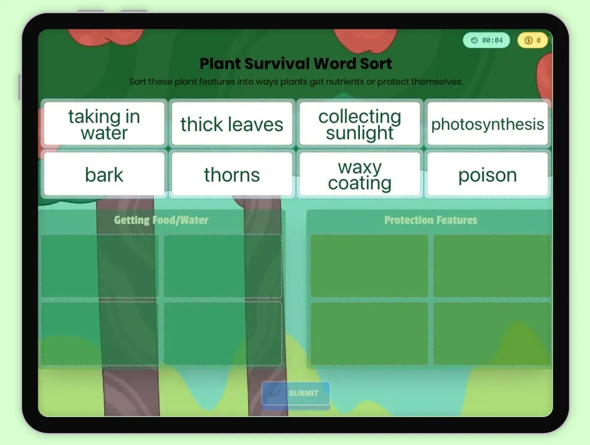 Plant Survival Features Word Sort | Plant Adaptations Activity