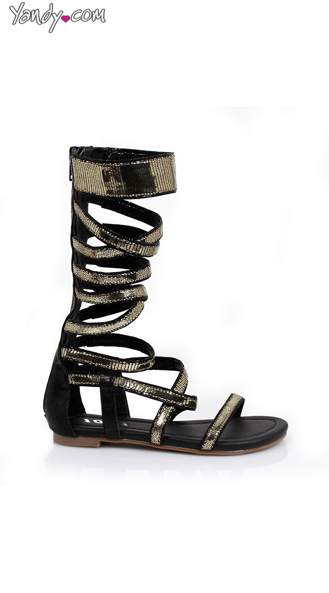 Metallic Black Gladiator Sandal, Gladiator Flat Sandal