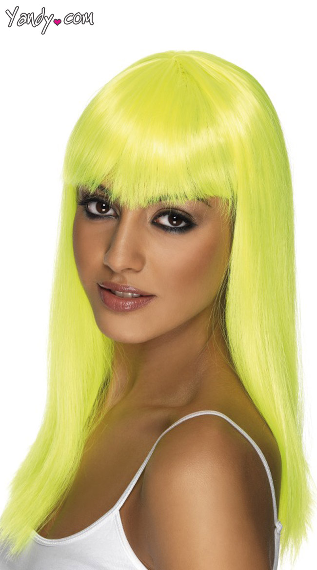 Neon Yellow Long Glamor Wig With Bangs