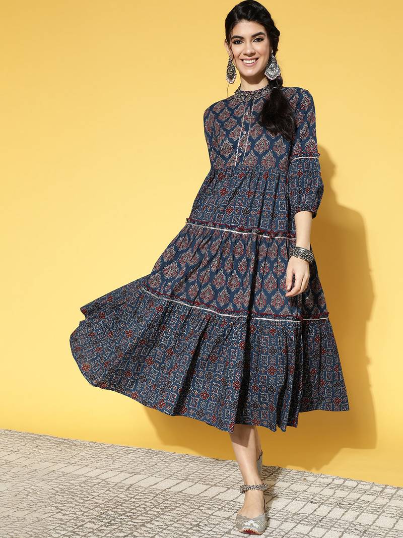 Navyblue printed cotton longdresses YUFTA 3770014