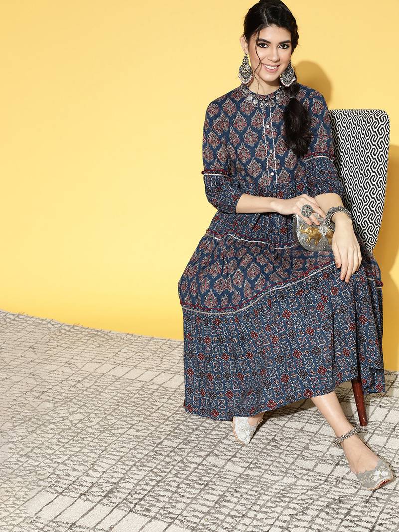 Navyblue printed cotton longdresses YUFTA 3770014