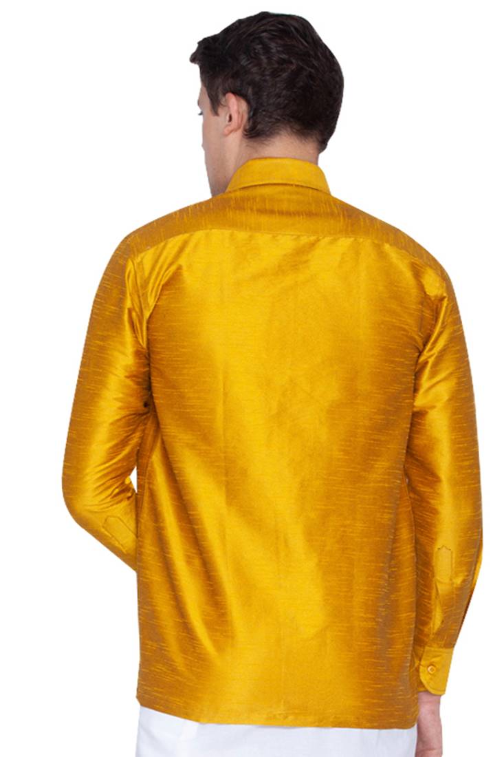 Yellow plain silk men shirt VASTRAMAY 3770937