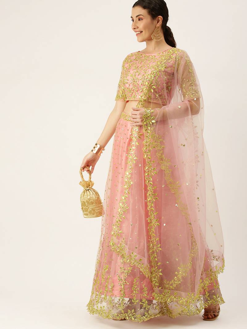 Blue plain net semi stitched lehenga MAMERAA 3782795