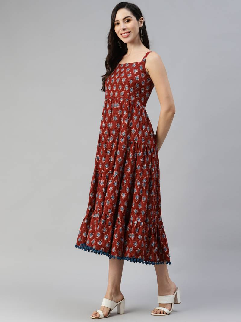 Maroon printed cotton longdresses Divena 3797627