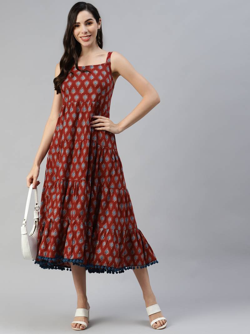 Maroon printed cotton longdresses Divena 3797627