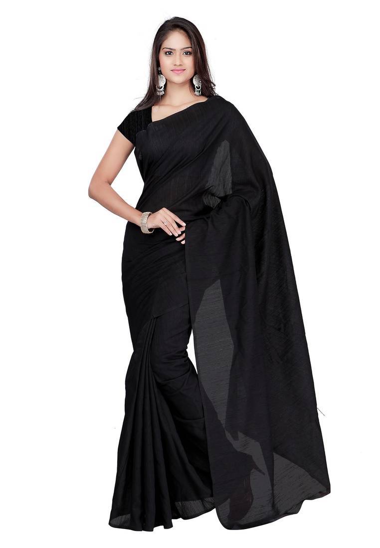 Black Plain silk saree with blouse FABDEAL PVT LTD 563140