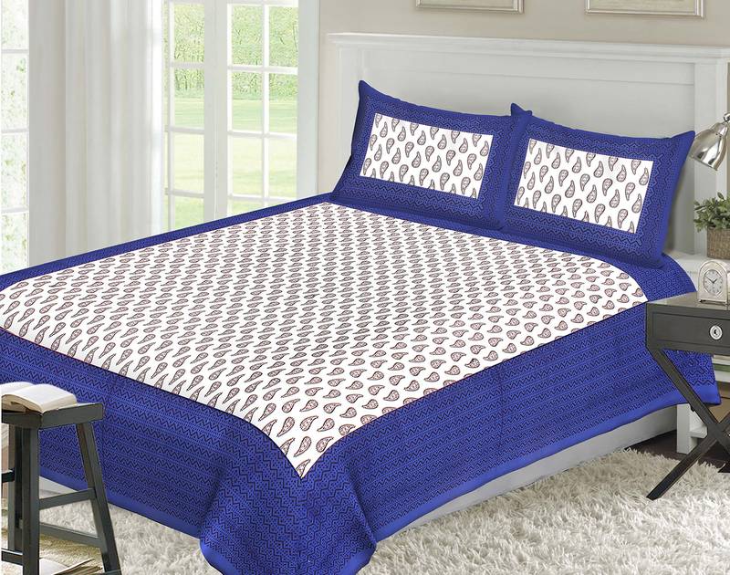 rajasthani Jaipur Sanganeri Prints Cotton Bedsheet For Double Bed With
