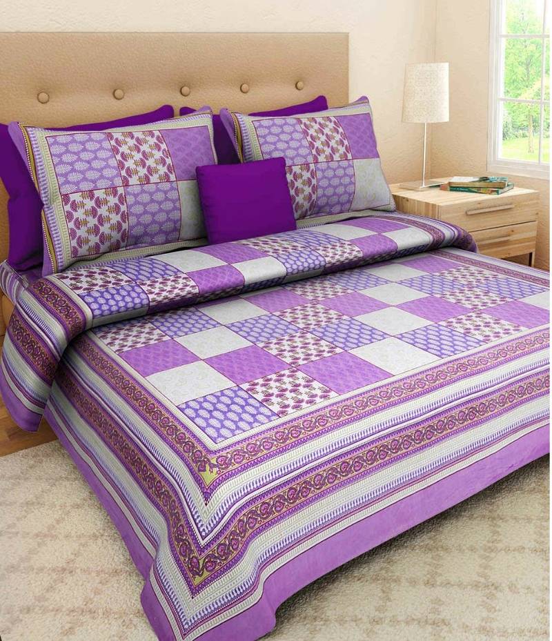 Jaipuri Sanganeri Prints Cotton Bed Sheet For Double Bed With Two Pillow Cover Size 90 x 100