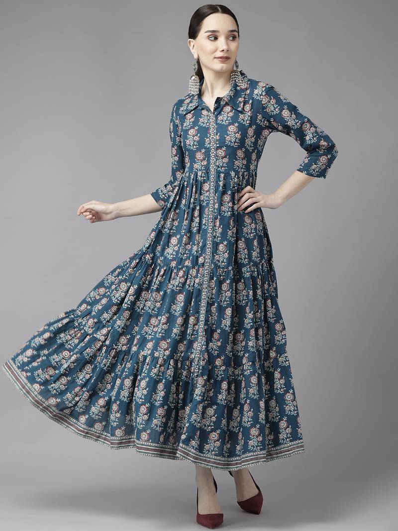 Blue printed cotton longdresses YUFTA 3916000