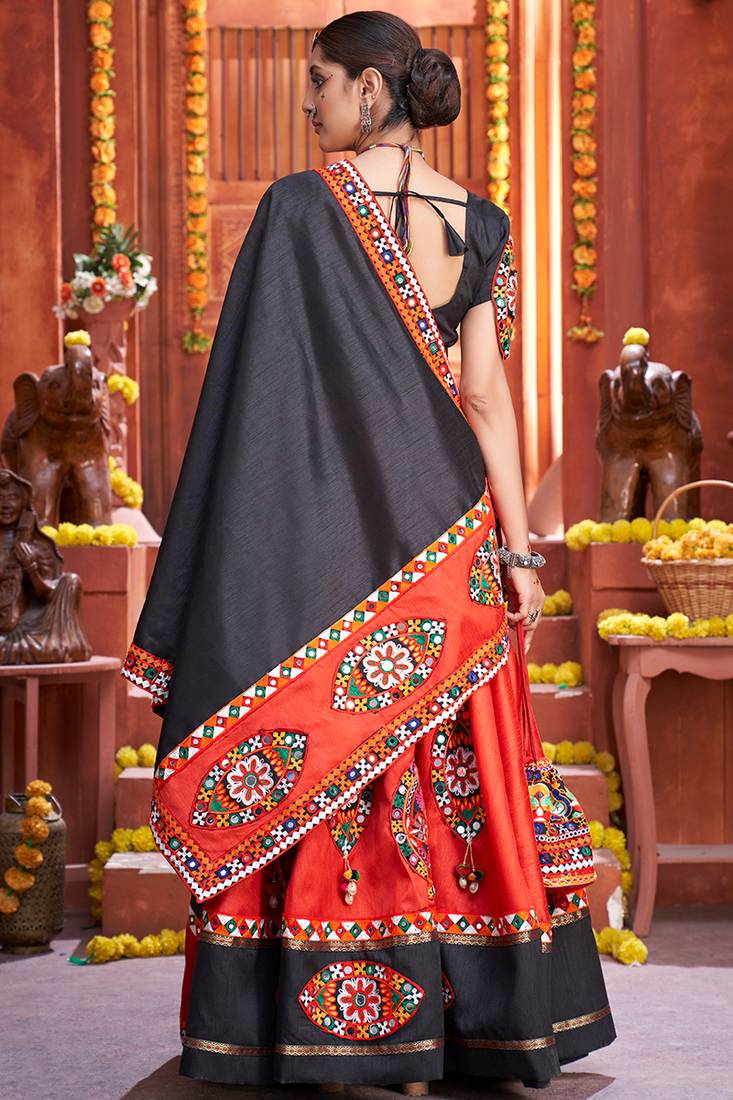 Navratri Red embroidered art silk semi stitched lehenga Payal Creation 3933100