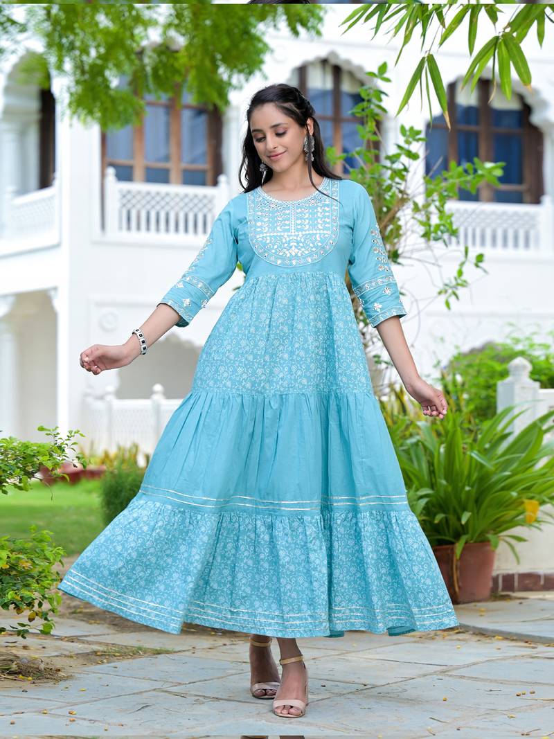 Turquoise embroidered cotton longdresses YUFTA 3937810