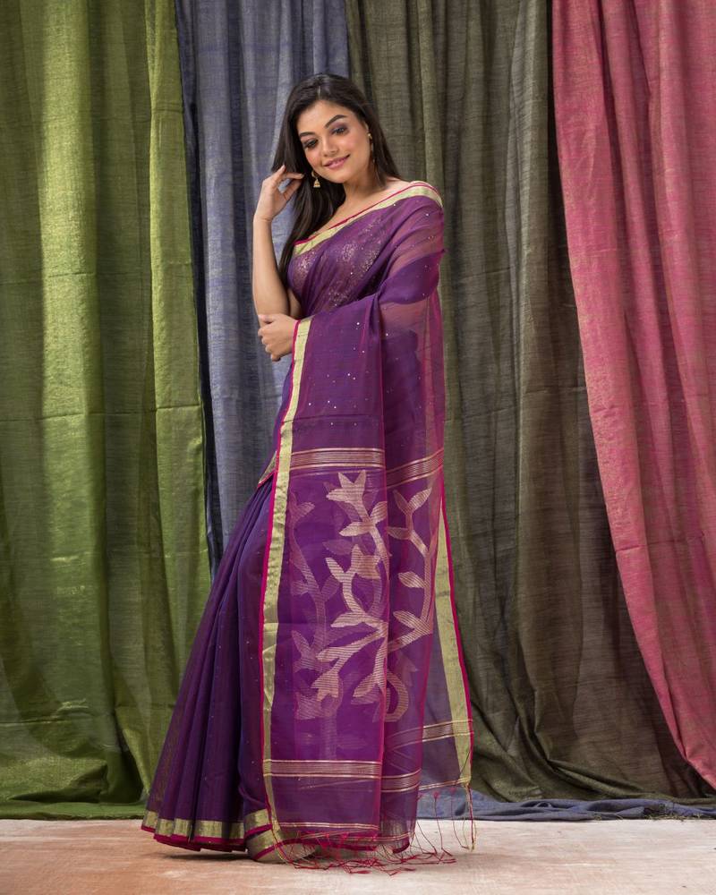 Purple woven cotton silk saree with blouse Angoshobha 3951321