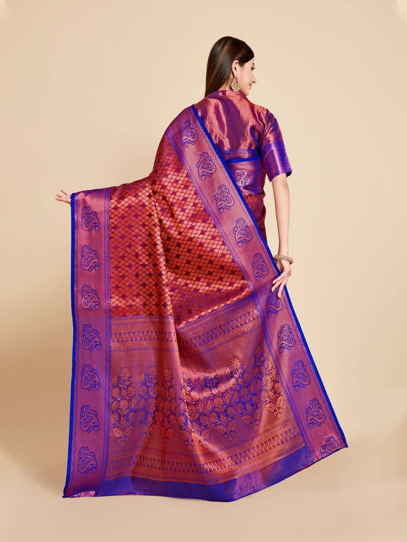 Maroon woven art silk saree with blouse MIMOSA 3969180