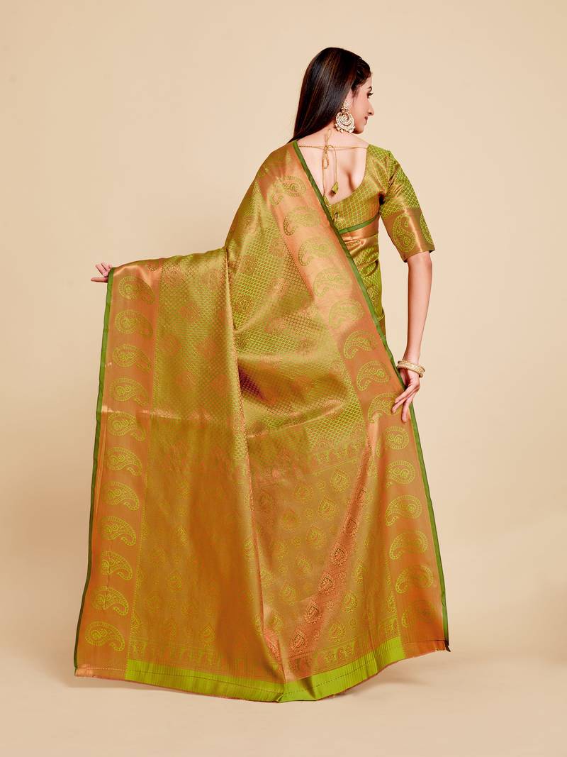 Olive woven art silk saree with blouse MIMOSA 3969201