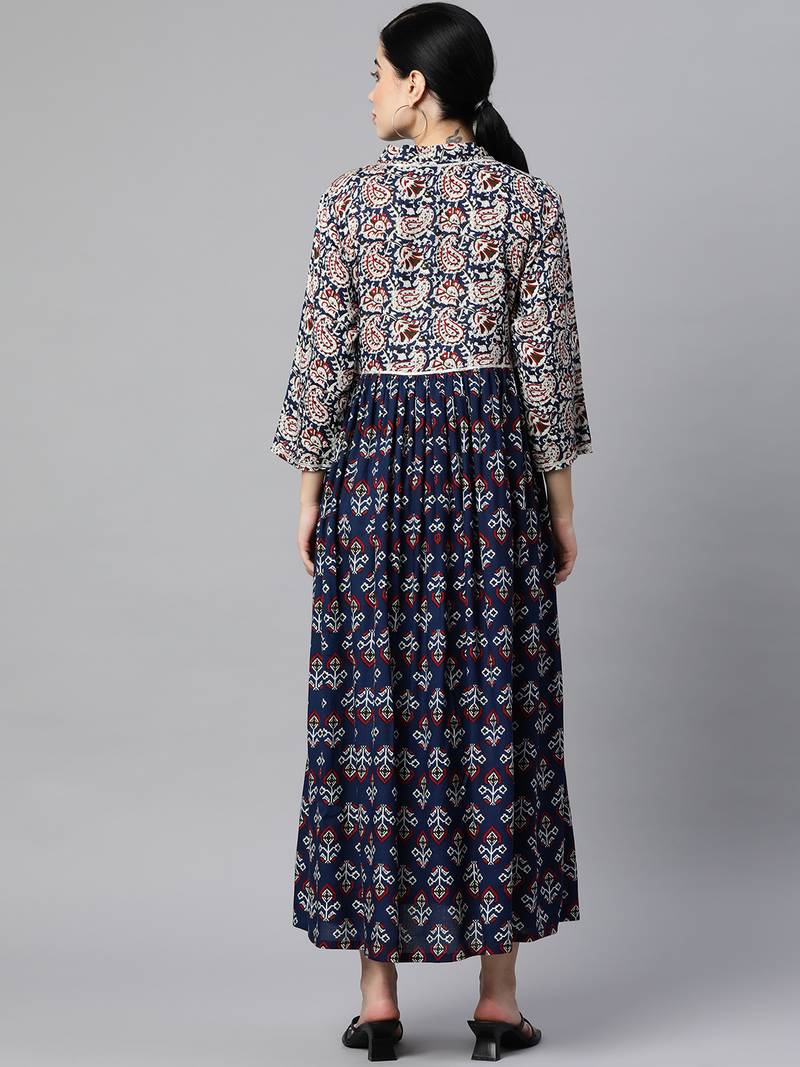 Blue printed viscose rayon longdresses indibelle 4018071