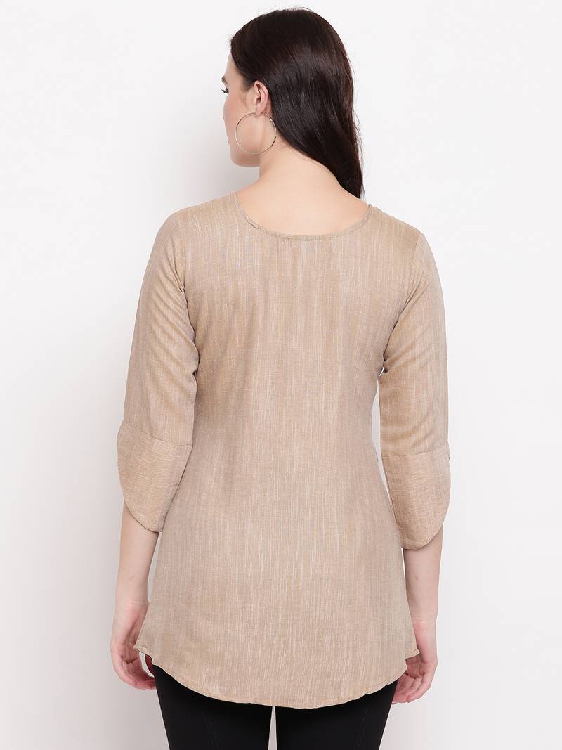 Brown embroidered cotton shortkurtis kvsfab 4025245