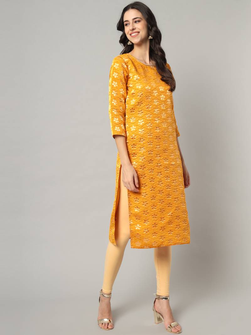 Mustard jacquard cotton silk Kurta Pant With Dupatta VredeVogel 4076229