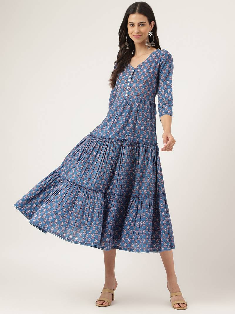 Blue printed cotton longdresses Divena 4090528