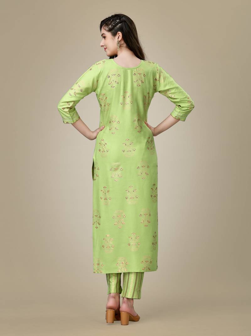 ParrotGreen Embroidered Rayon Kurti Salwar Set Vedant Vastram 4090700