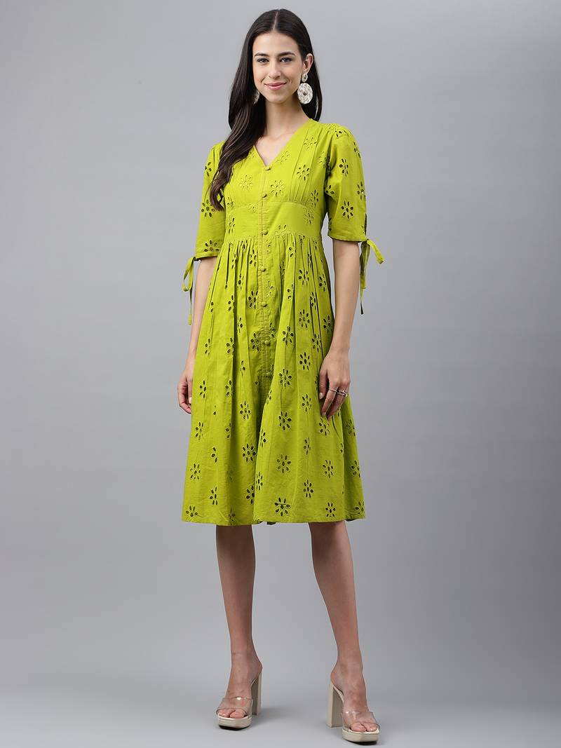 Lime embroidered cotton longdresses Janasya 4107143