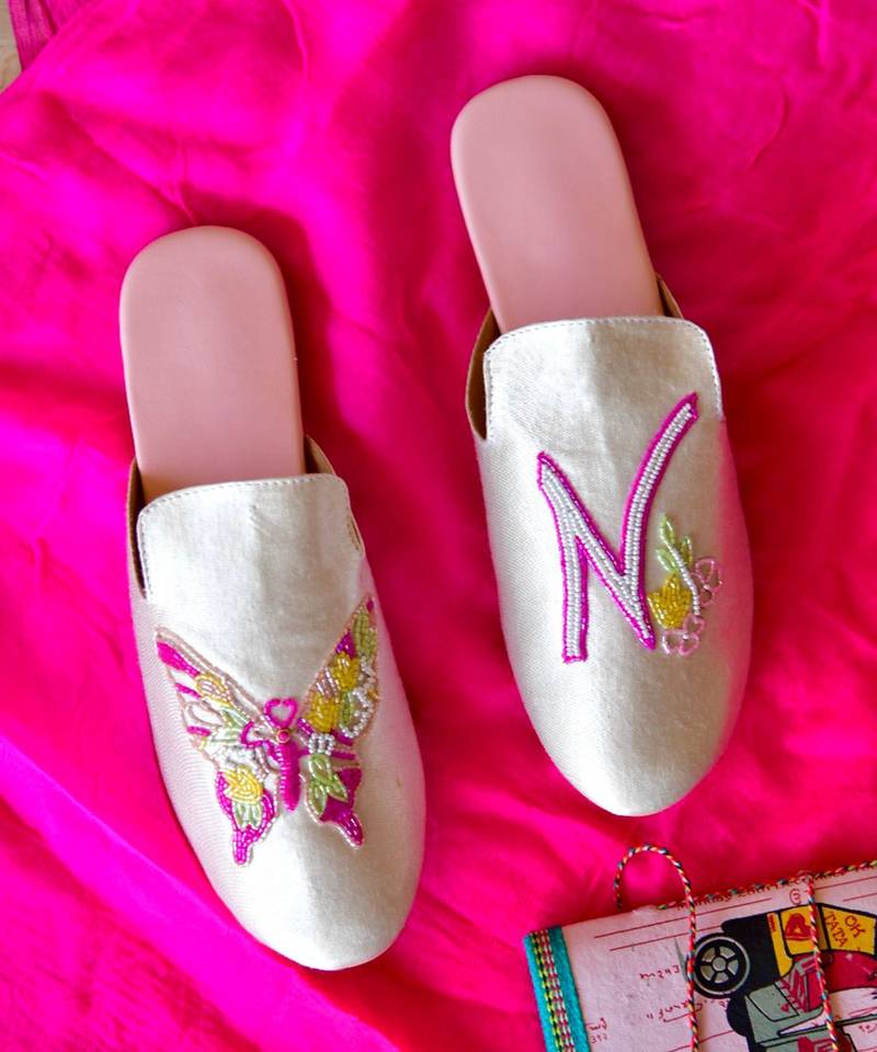 Pearl white butterfly initial flats DHWNI SINGHVI 4155015