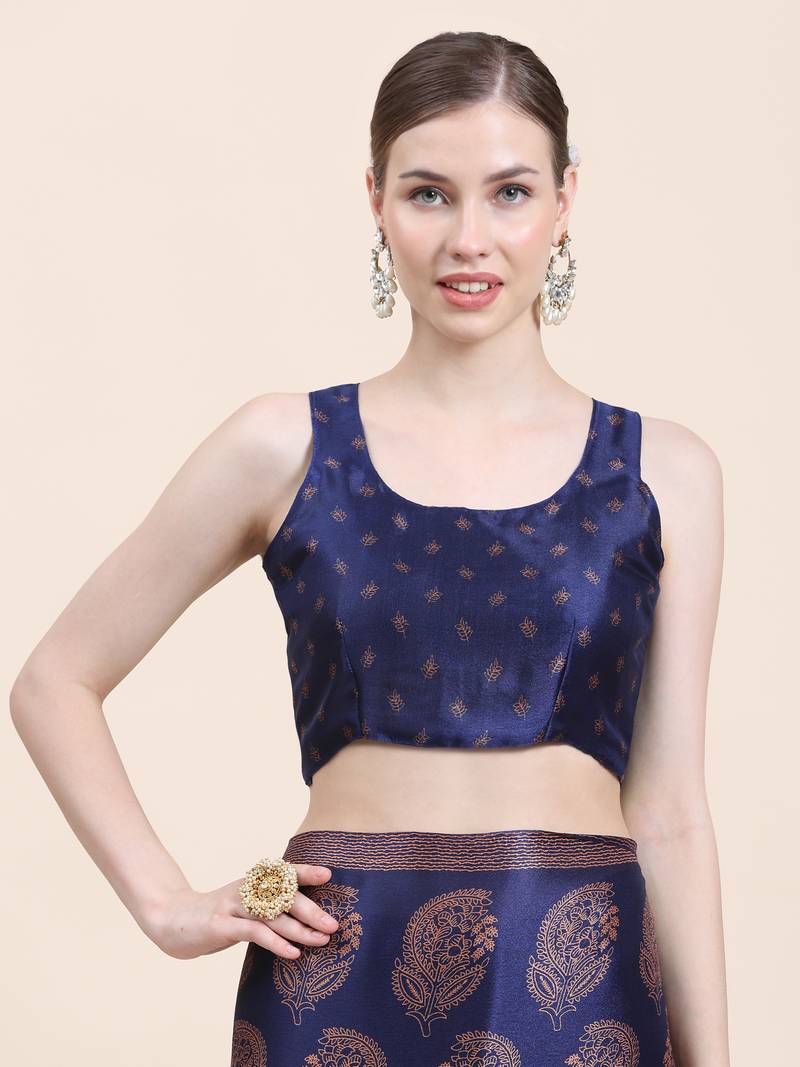 Rujave copper navy blue chiffon sarees with blouse RUJAVE 4161517