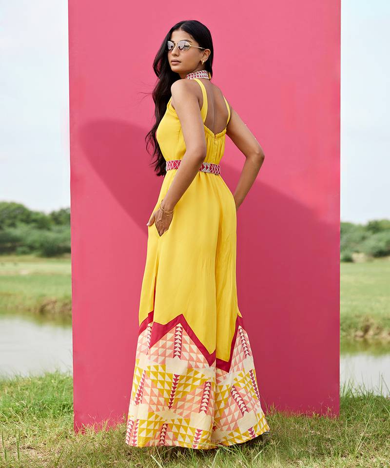 Yellow satin embroidery jumpsuit Amrood 4482324