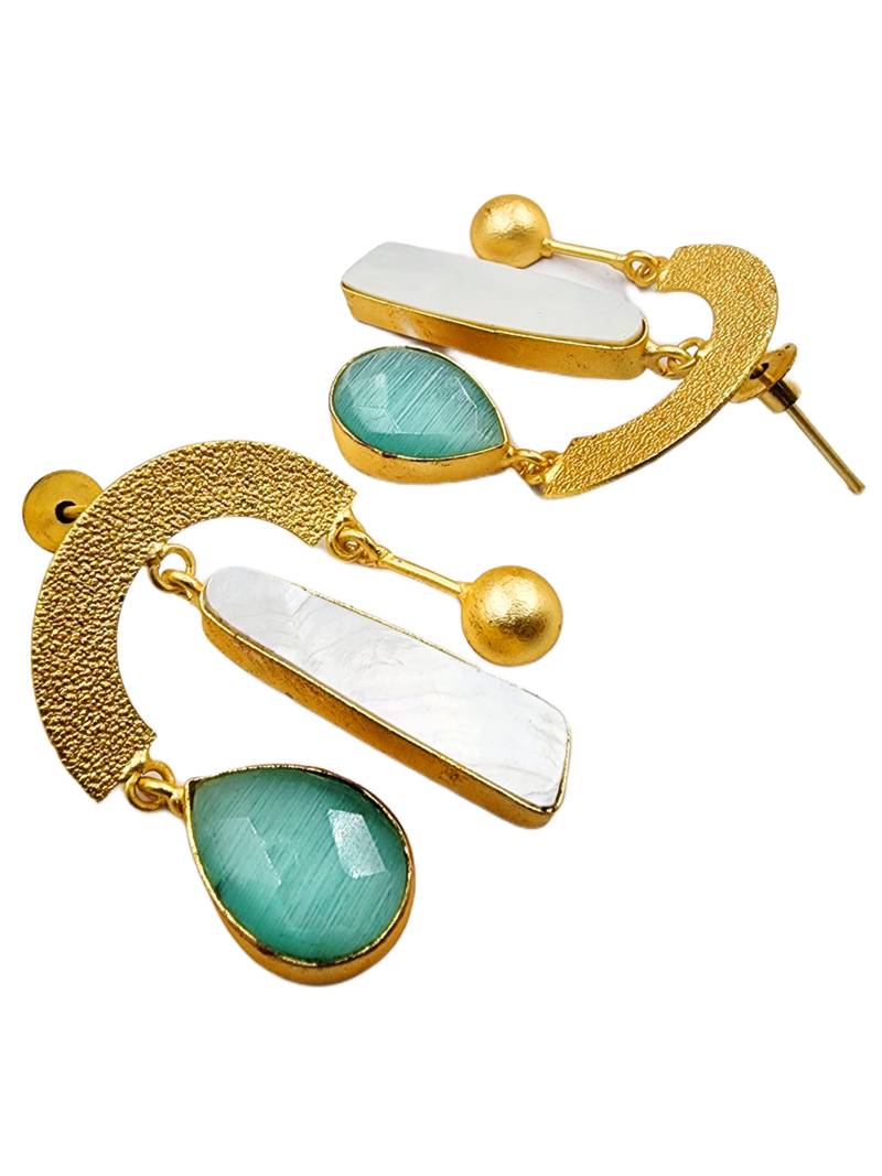 Goldplated designer handmade mint & white stonestudded & beaded