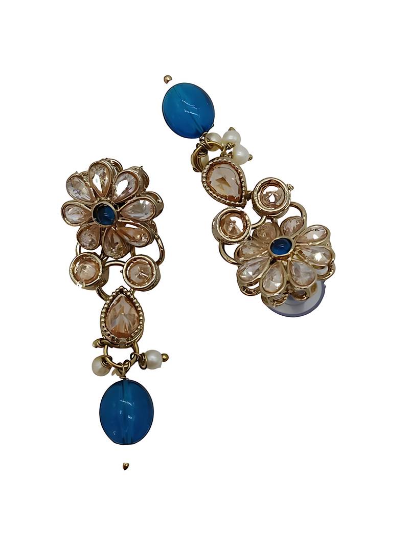 Exquisite floral kundan necklace set with teal drops and matching