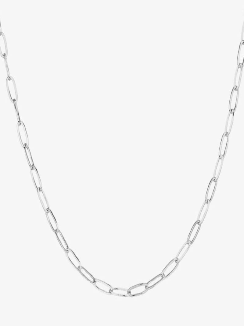 Rhodium plated waterproof stainless steel paperclip chain necklace