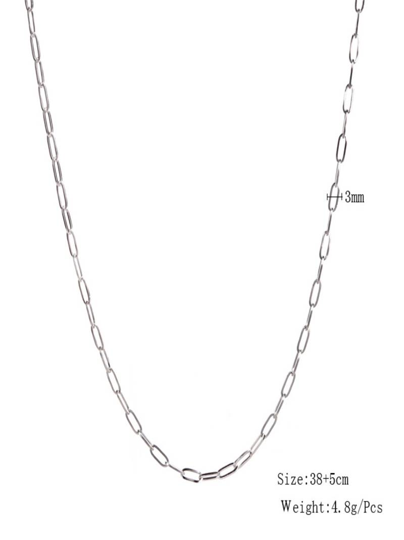 Rhodium plated waterproof stainless steel paperclip chain necklace
