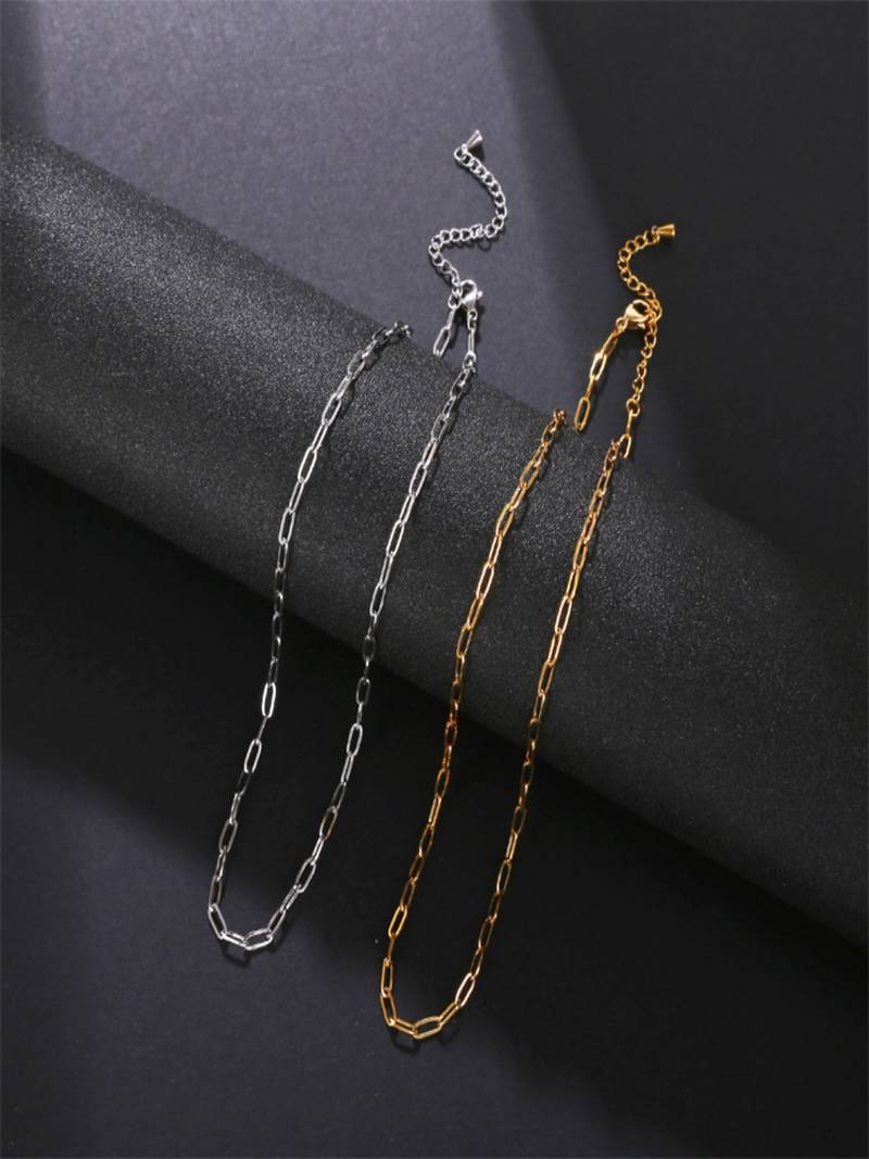 Rhodium plated waterproof stainless steel paperclip chain necklace