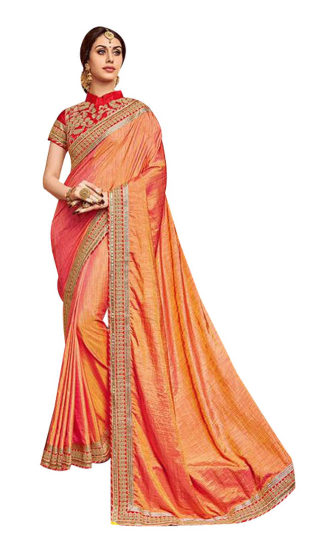 Saffron embroidered silk saree eRetail Vastra Vedika 1686917