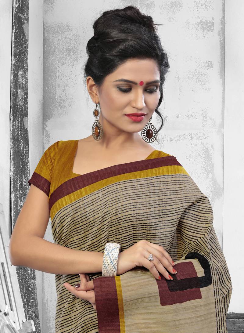 Dark beige hand woven art silk saree with blouse komal creation 1731977