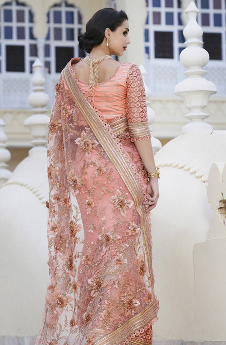 Baby pink embroidered net saree with blouse Manan Creation 1737707