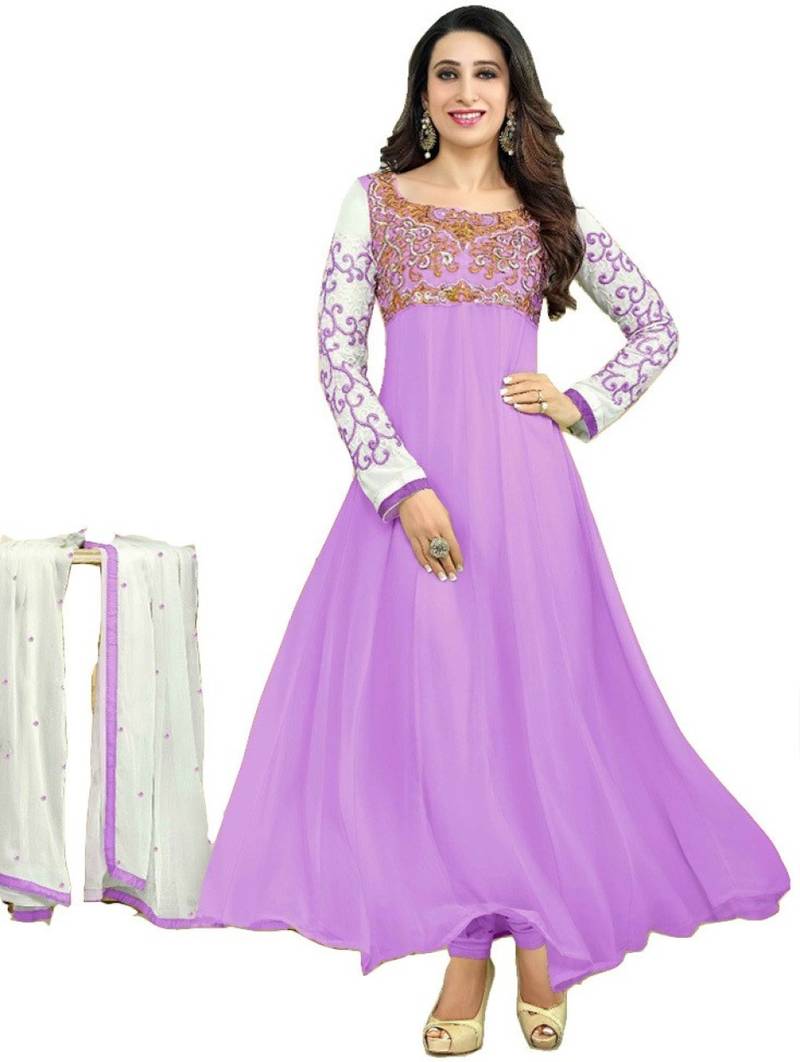 Purple embroidered semi stitched indian party wear dress