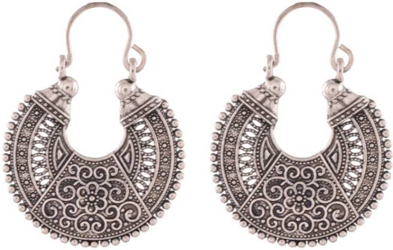 Silver Oxidised Metal Hoop Earrings Crazy To Wear 1901264