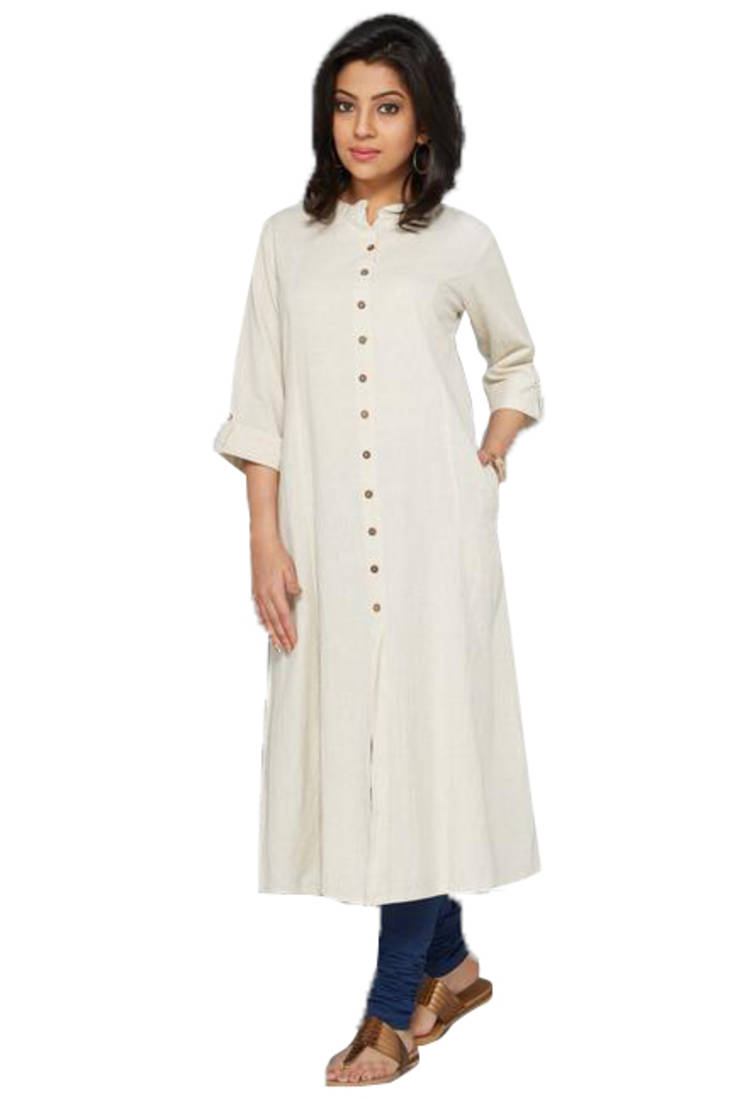Buy White plain cotton longkurtis Online