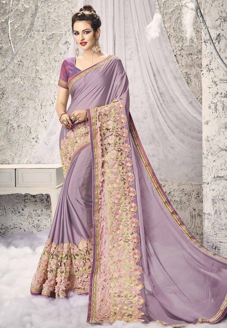 Lavender embroidered saree with blouse Monjolika 2008470