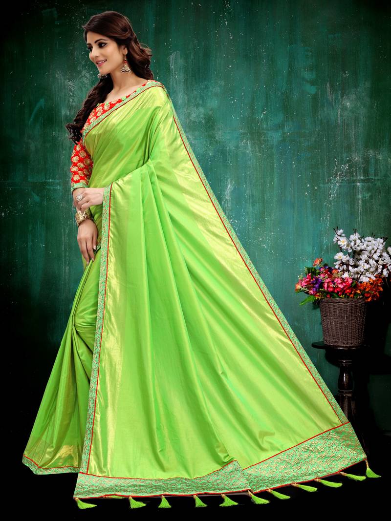 Parrot green plain art silk saree with blouse MANOHARI 2287602